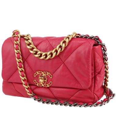 Bolso bandolera Chanel  19 en cuero acolchado rosa