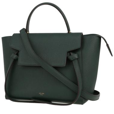 Celine  Belt shoulder bag  in green grained leather