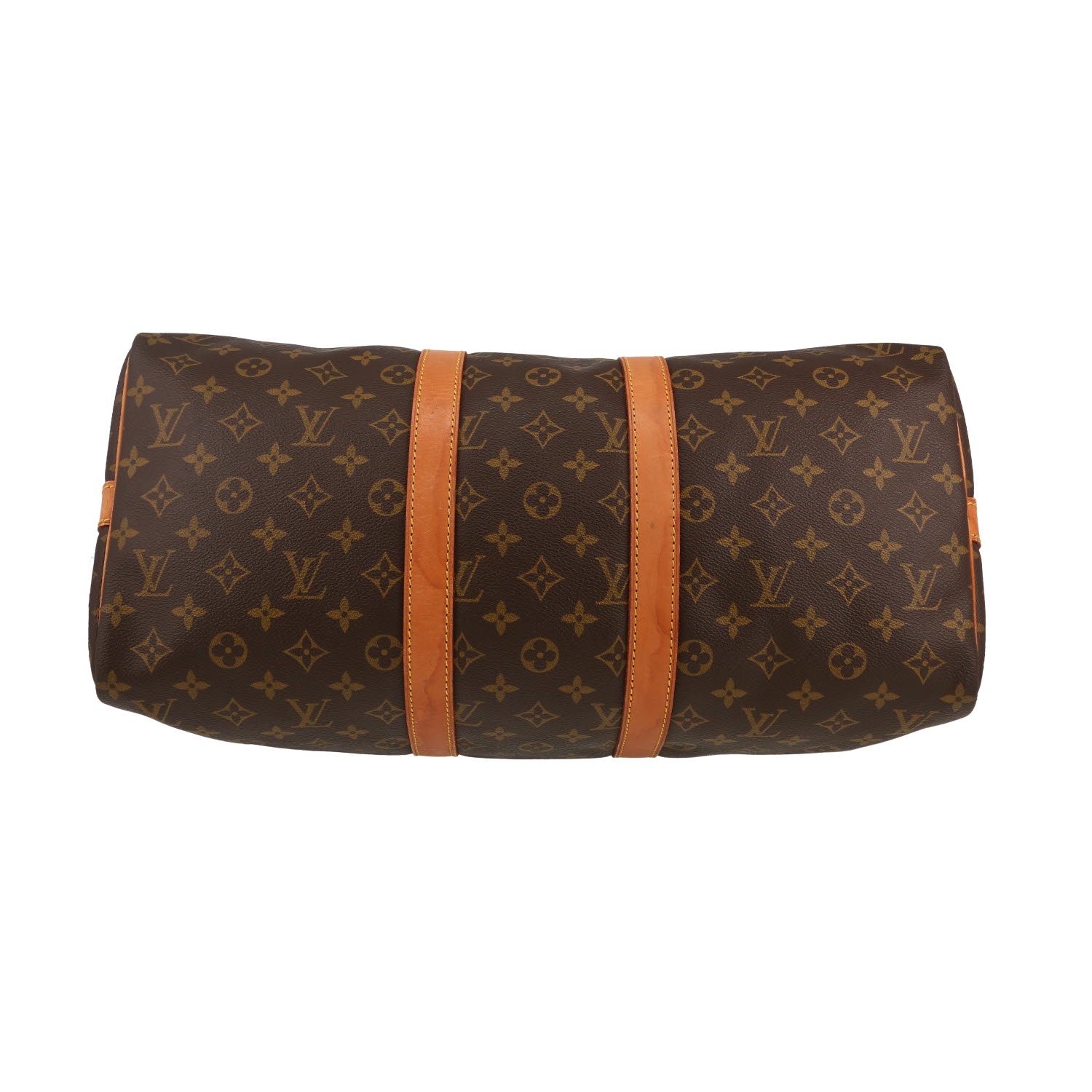 Borsa da viaggio Louis Vuitton  Keepall 45 in tela monogram marrone e pelle naturale - Detail D1