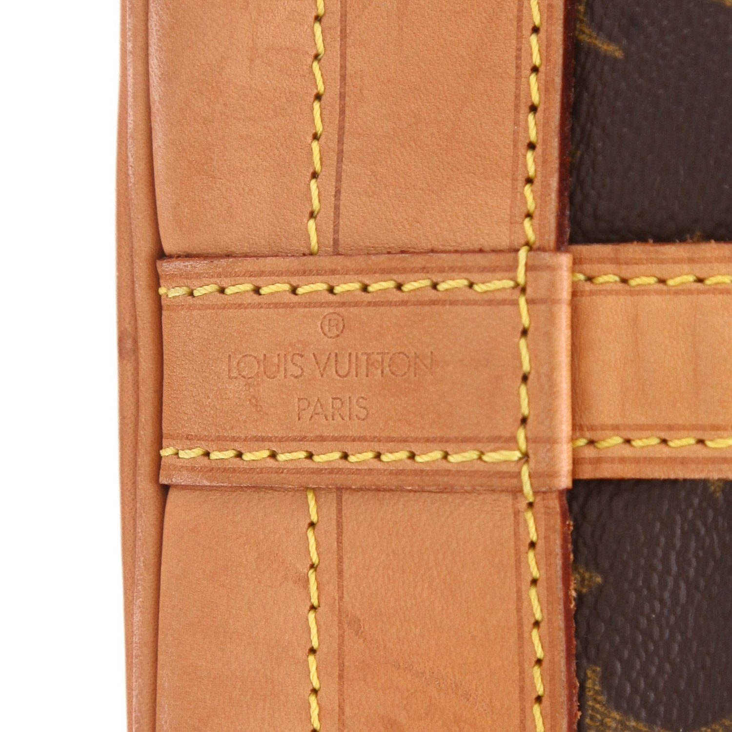 Sac cabas Louis Vuitton  Grand Noé en cuir monogram marron et cuir naturel - Detail D2