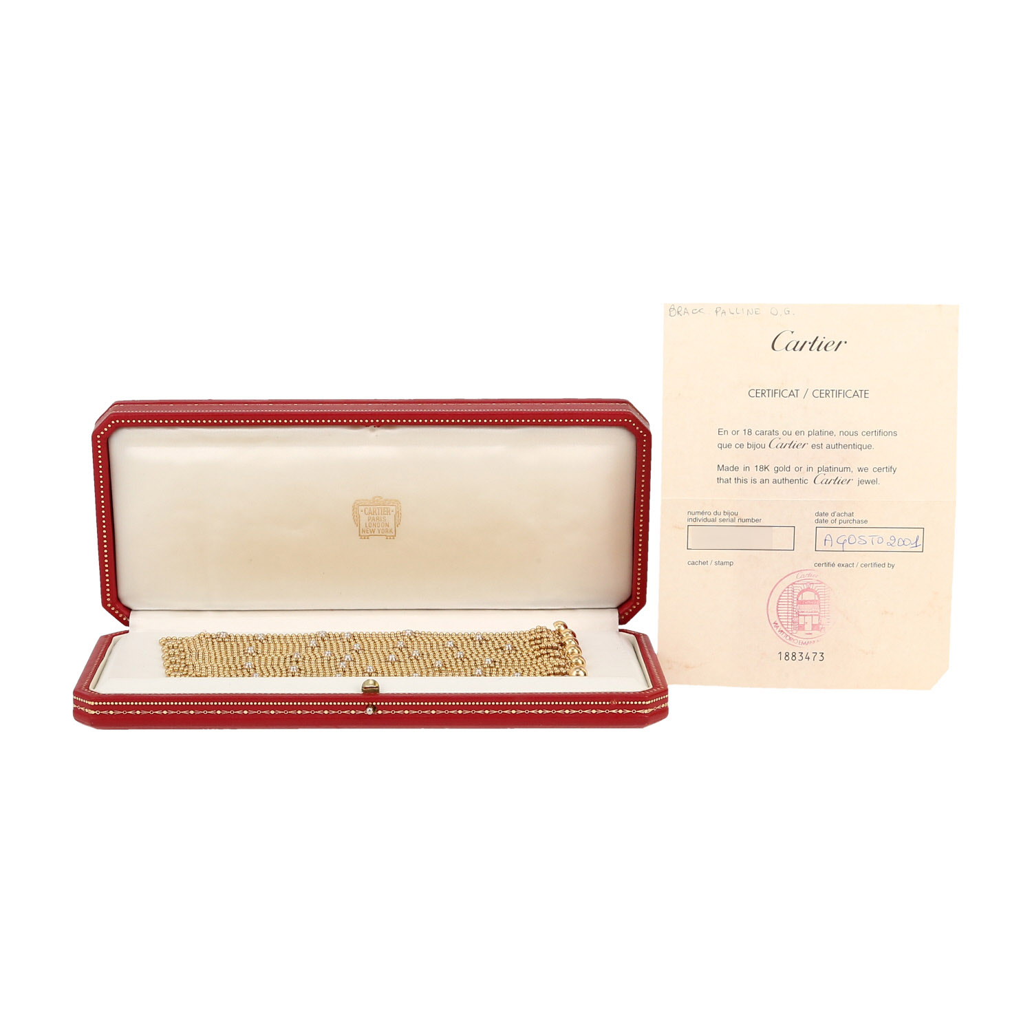 Cartier Draperie cuff bracelet in yellow gold and diamonds