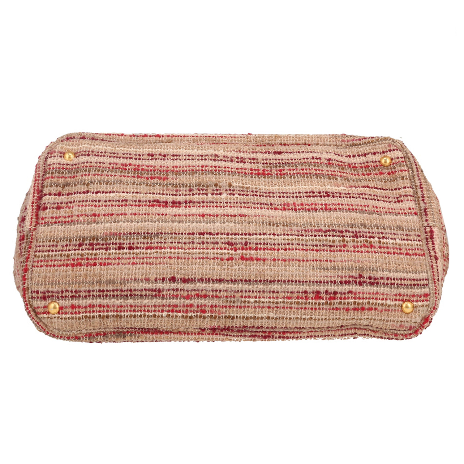 Sac cabas Prada   en toile rose et beige et nubuck beige - Detail D4