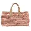 Sac cabas Prada   en toile rose et beige et nubuck beige - Detail D5 thumbnail