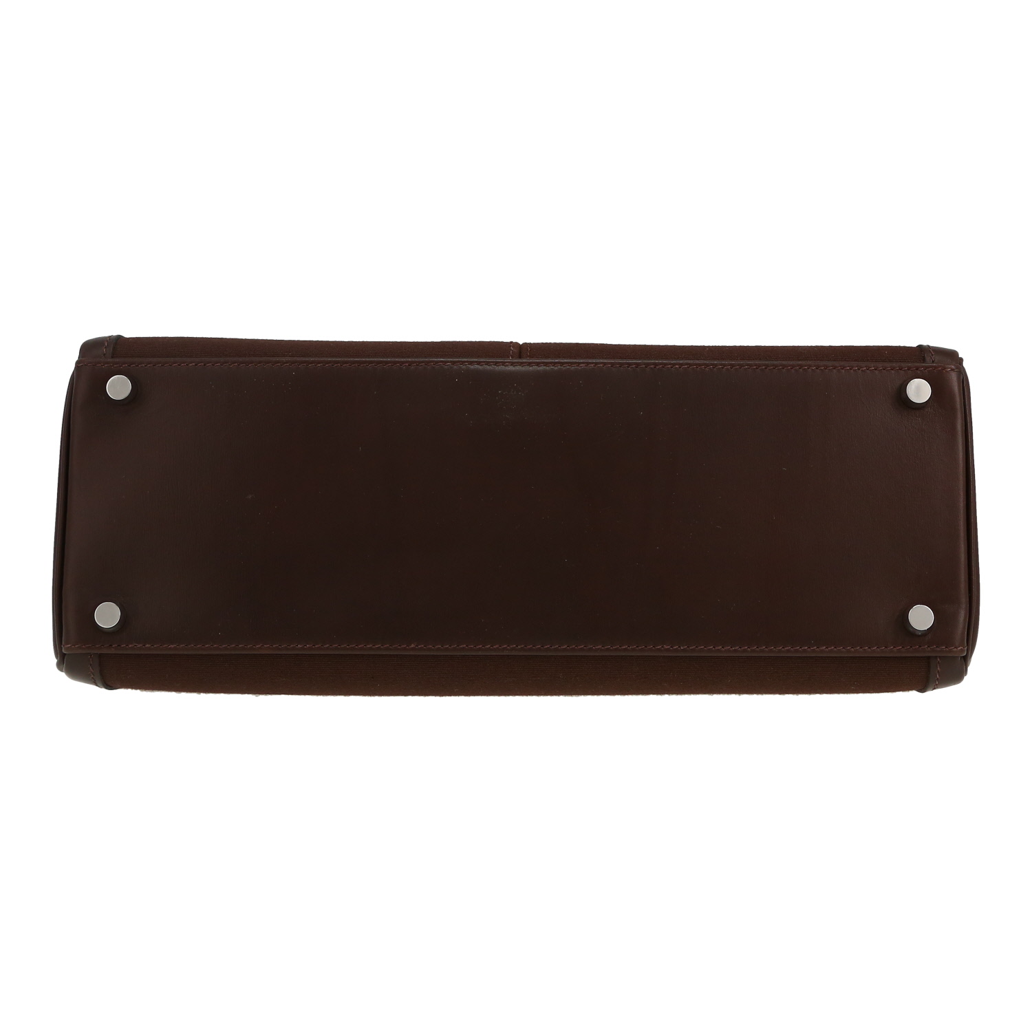 Hermès  Kelly Lakis handbag  in brown box leather  and brown canvas - Detail D1