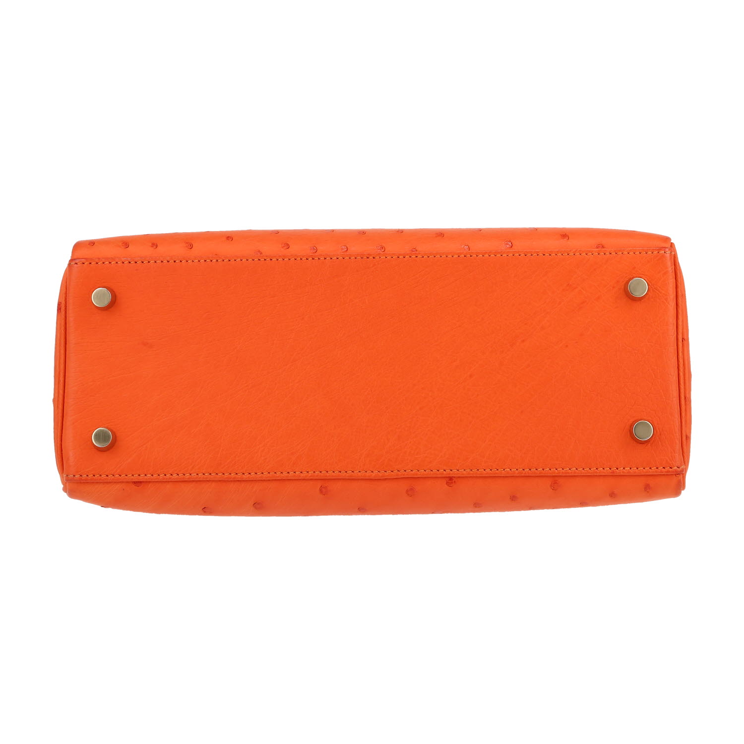 Bolso de mano Hermès  Kelly 28 cm en avestruz naranja - Detail D1