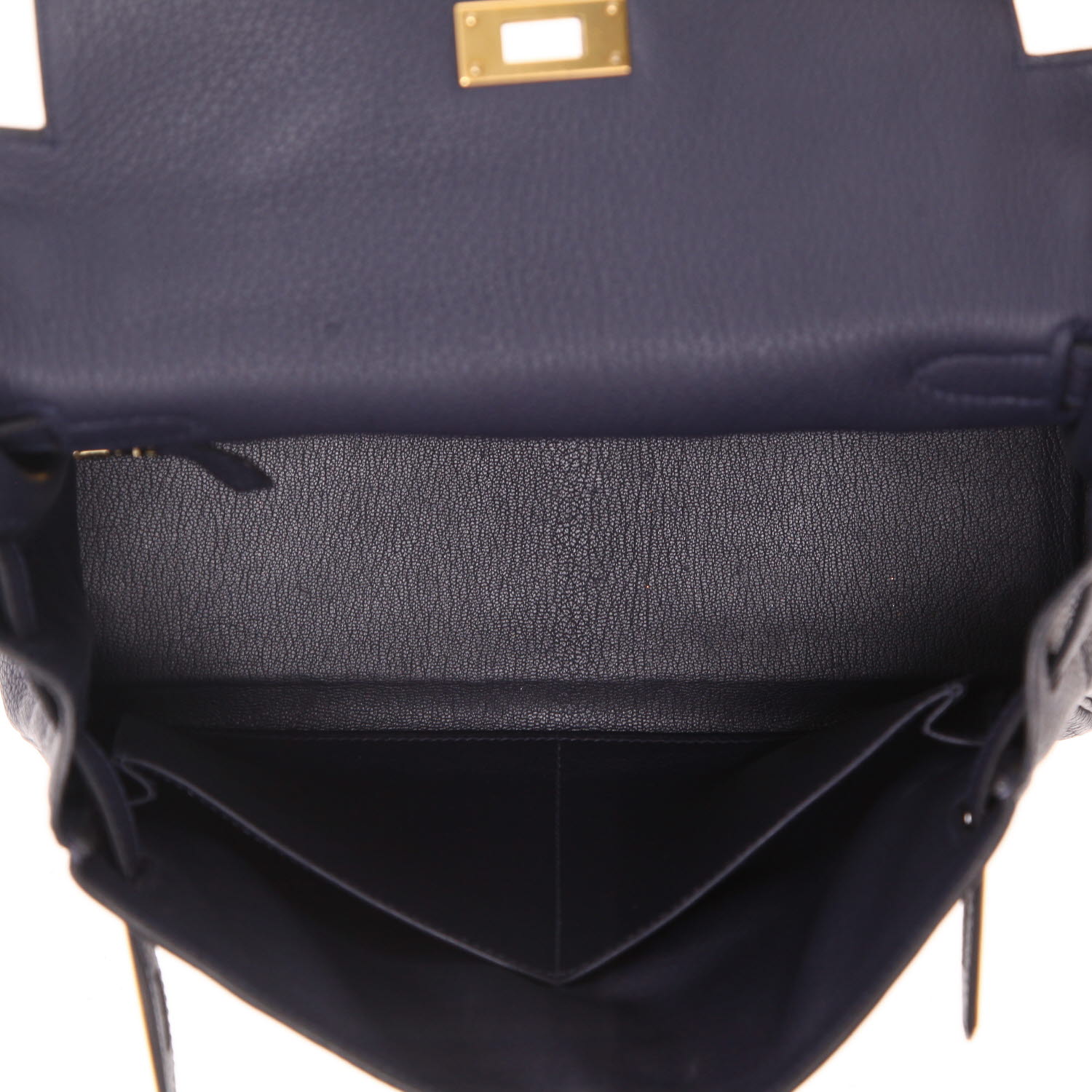 Bolso de mano Hermès  Kelly 28 cm en cuero togo azul marino - Detail D3