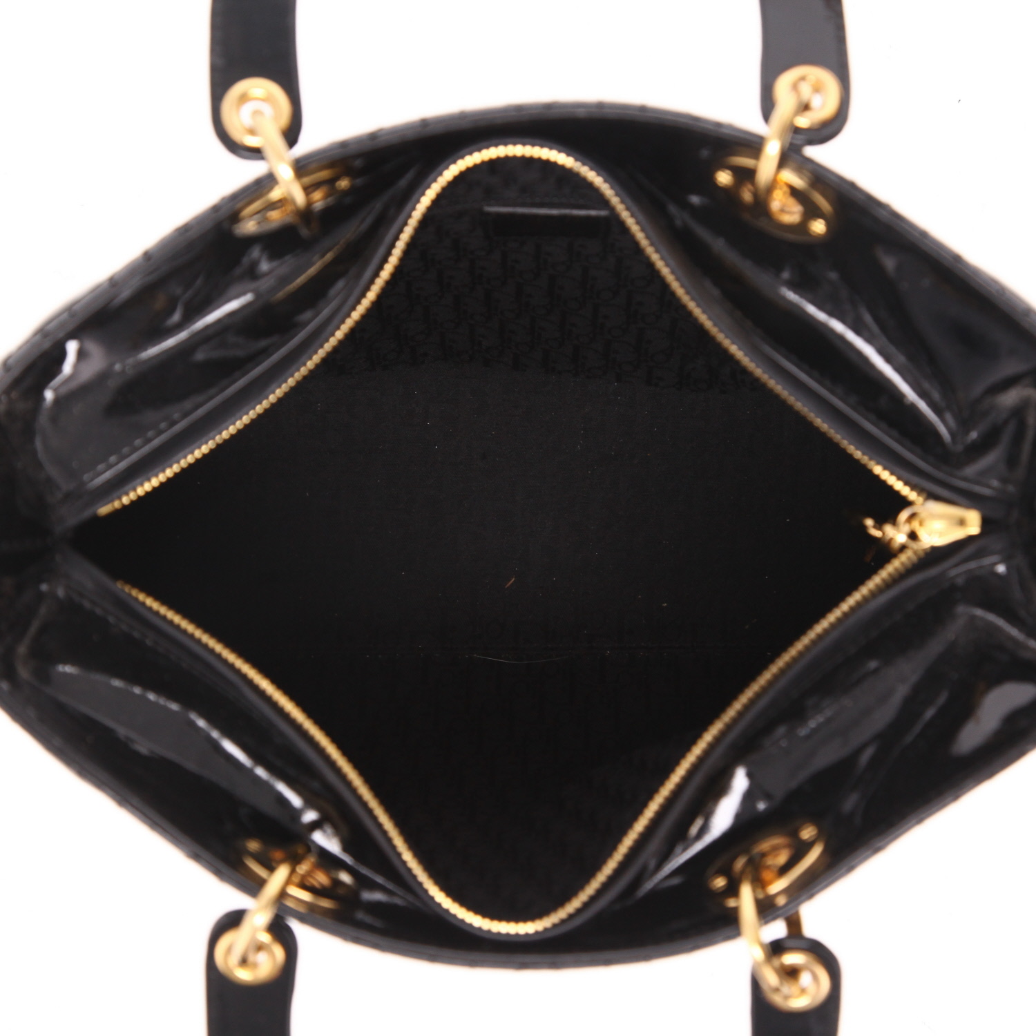 Dior  Lady Dior large model  handbag  in black patent leather - Detail D3