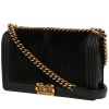 Chanel  Boy shoulder bag  in black leather  and black synthetic furr - 00pp thumbnail