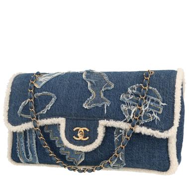 Bolso de mano Chanel  Timeless en lona denim azul y cuero de obeja volteado