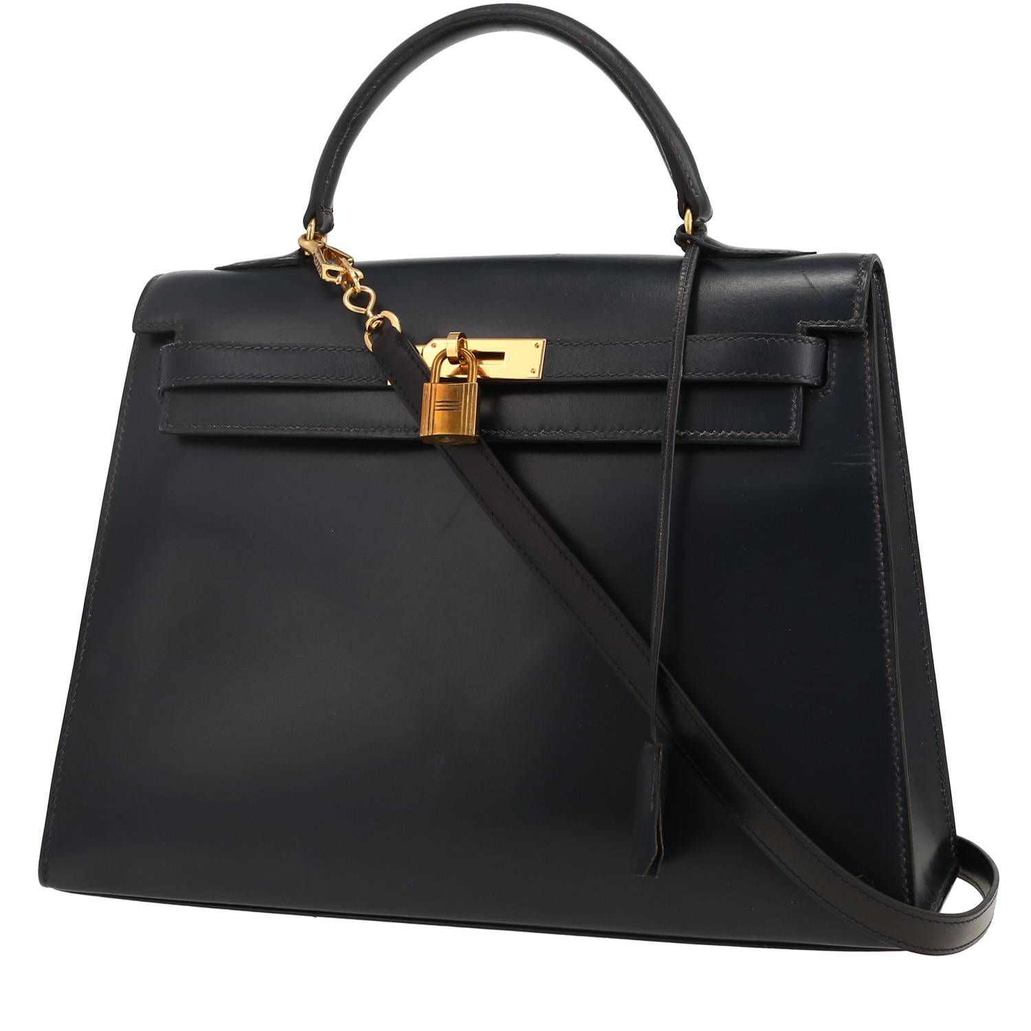 Hermès Kelly 32 cm handbag in navy blue box leather