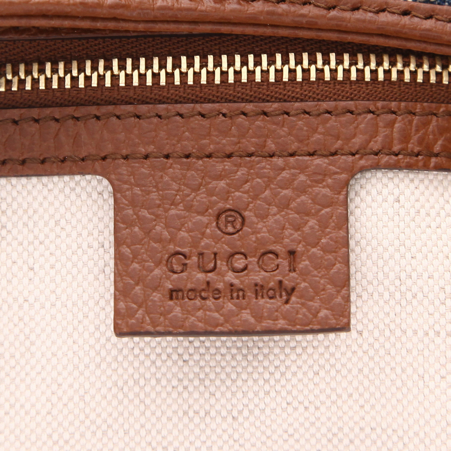Borsa Gucci  Jackie in tela "sûpreme GG" blu e pelle marrone - Detail D2