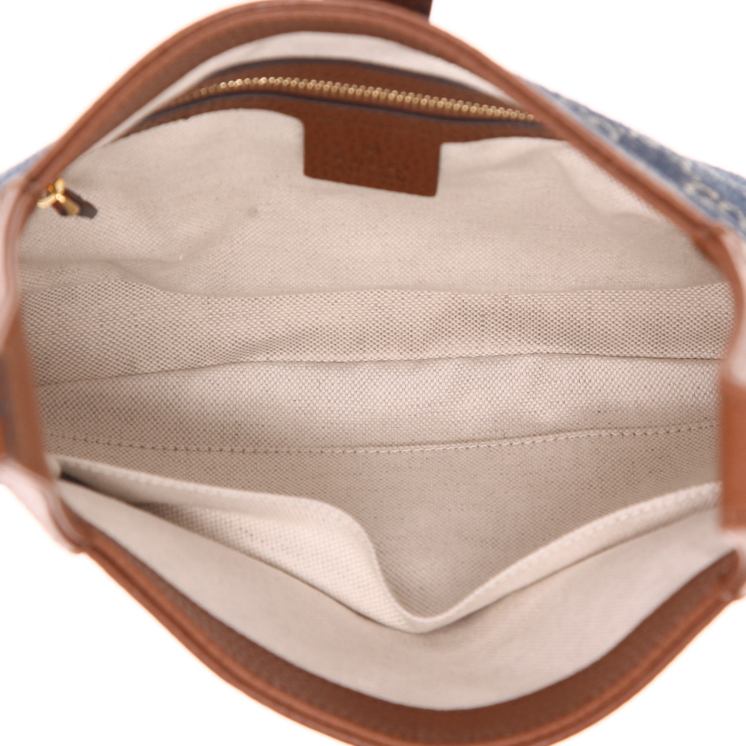 Borsa Gucci  Jackie in tela "sûpreme GG" blu e pelle marrone - Detail D3