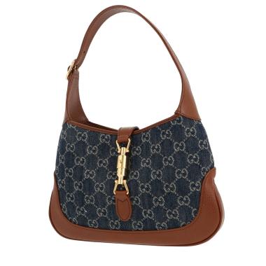 Gucci  Jackie handbag  in blue "sûpreme GG" canvas  and brown leather