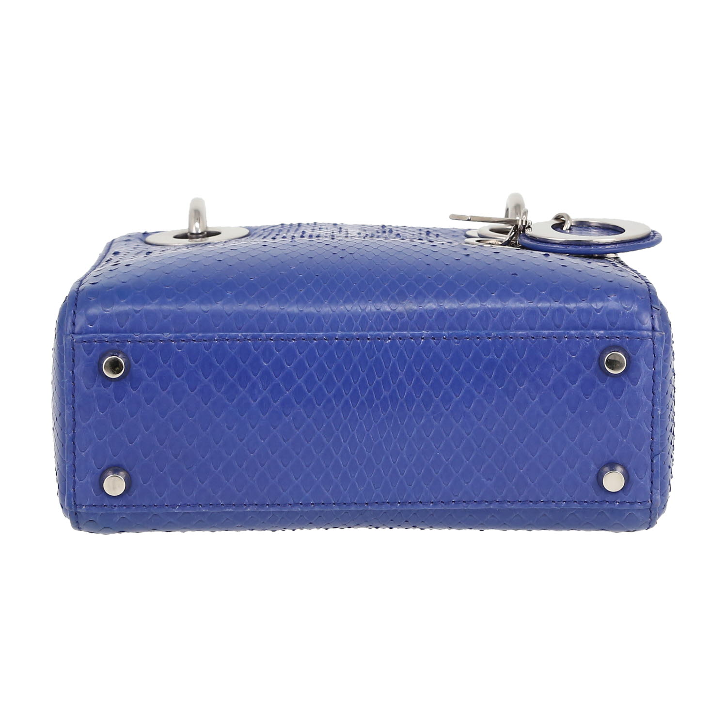 Bolso de mano Dior  Lady Dior modelo pequeño  en piel de pitón azul - Detail D1