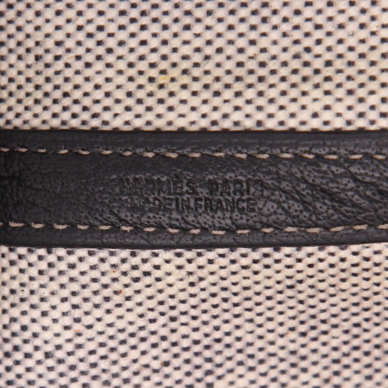 Sac cabas Hermès  Garden en toile beige et cuir marron - Detail D3