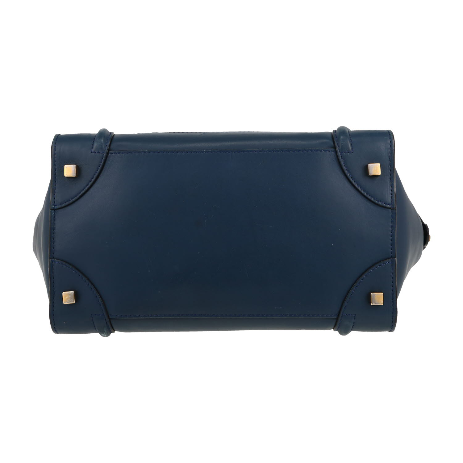 Celine Luggage Mini handbag in blue and black leather - Detail D1