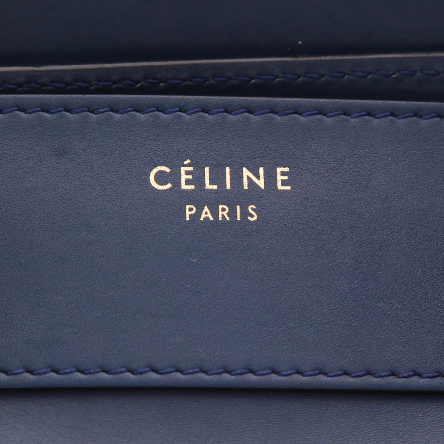 Celine Luggage Mini handbag in blue and black leather - Detail D2