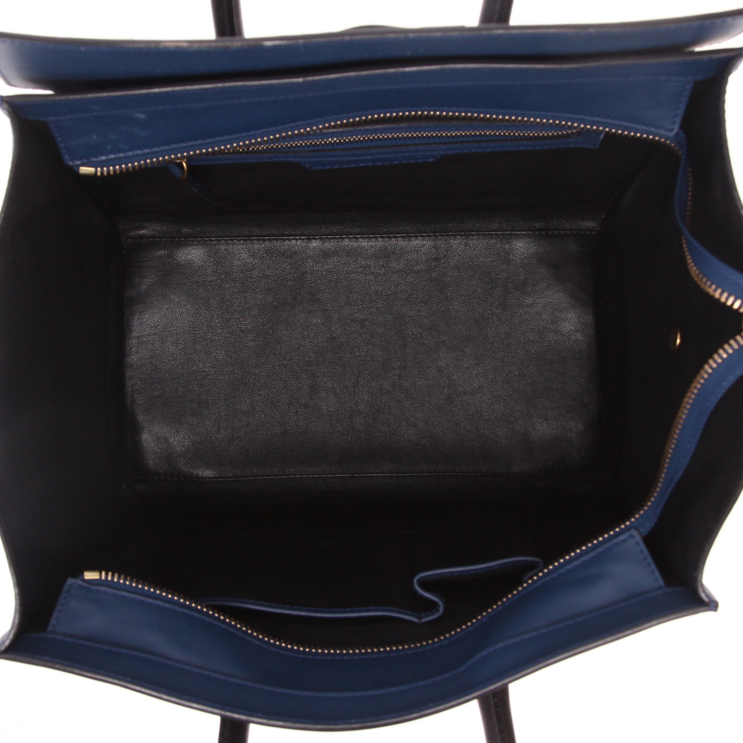 Celine Luggage Mini handbag in blue and black leather - Detail D3