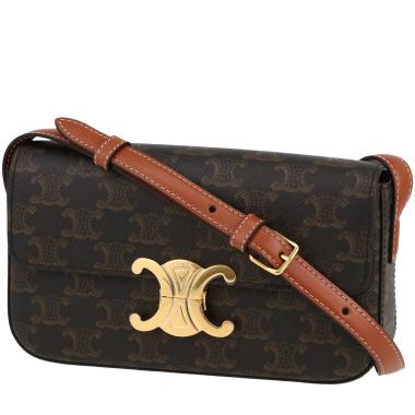 Bolso de mano Celine  Claude en tejido "Triomphe" y cuero marrón