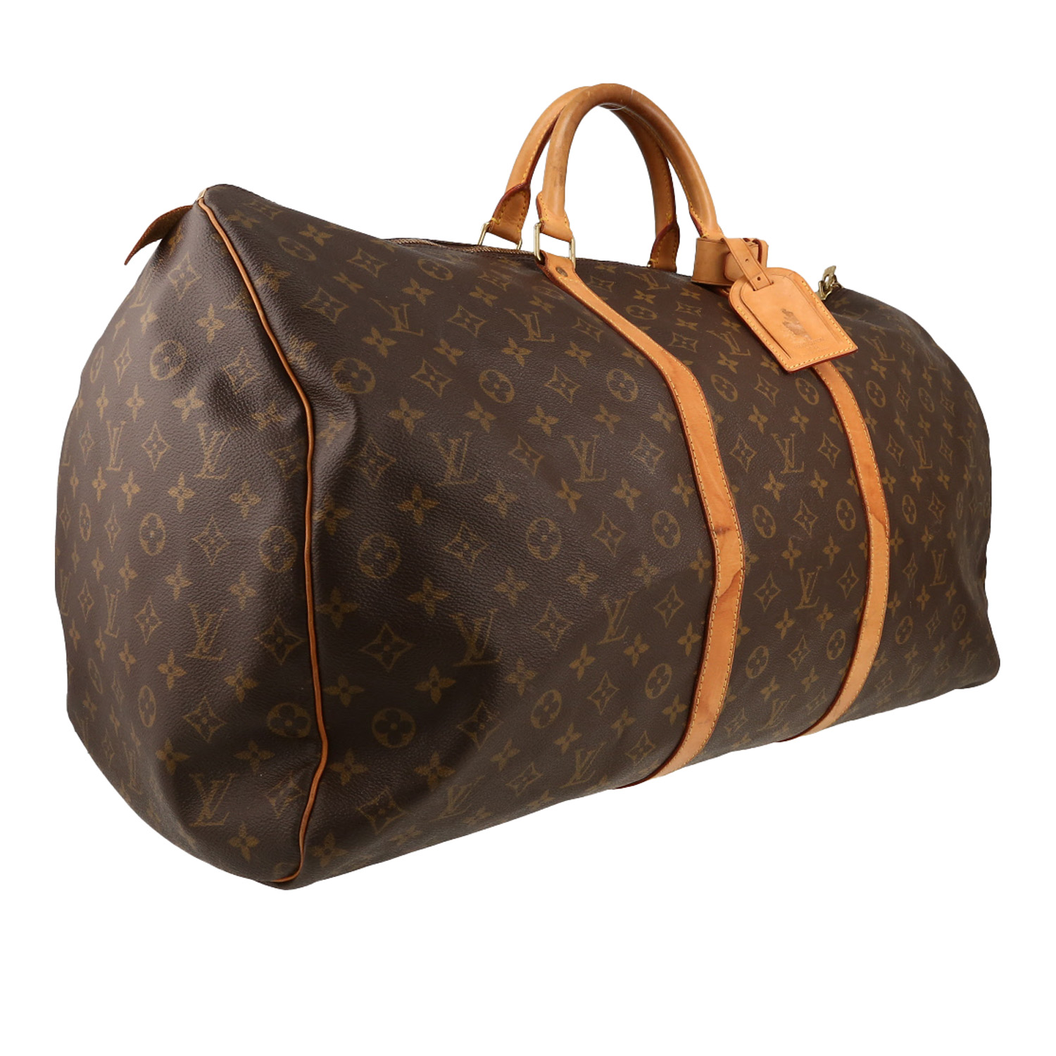 Louis Vuitton  Keepall 60 travel bag  in brown monogram canvas  and natural leather - Detail D3
