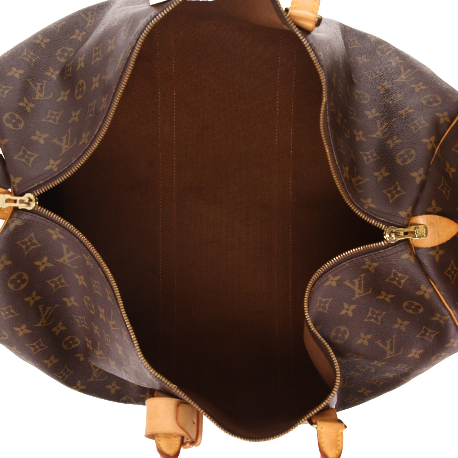 Borsa da viaggio Louis Vuitton  Keepall 60 in tela monogram marrone e pelle naturale - Detail D7