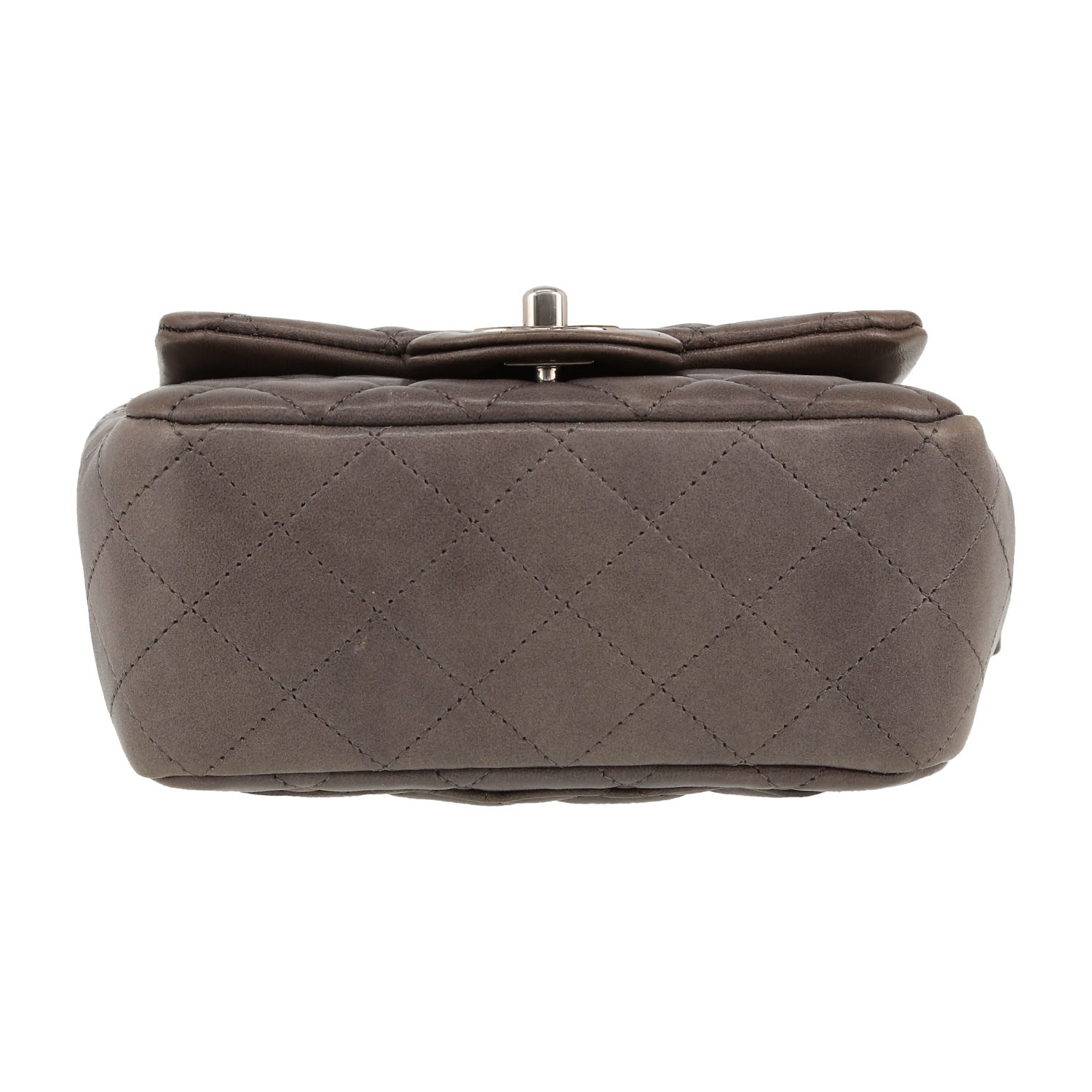 Chanel  Mini Carré handbag  in grey quilted leather - Detail D1