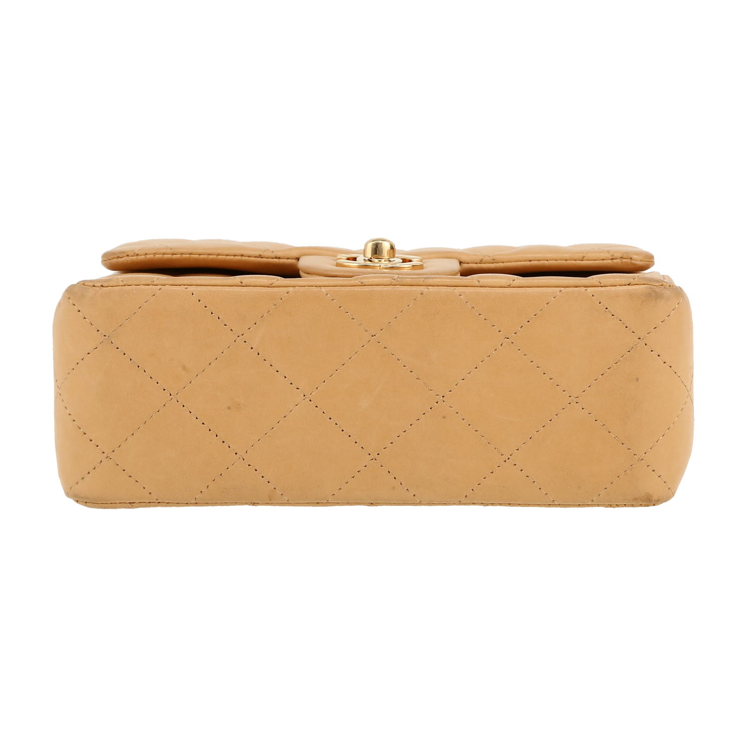 Chanel  Mini Carré handbag  in beige quilted leather - Detail D1