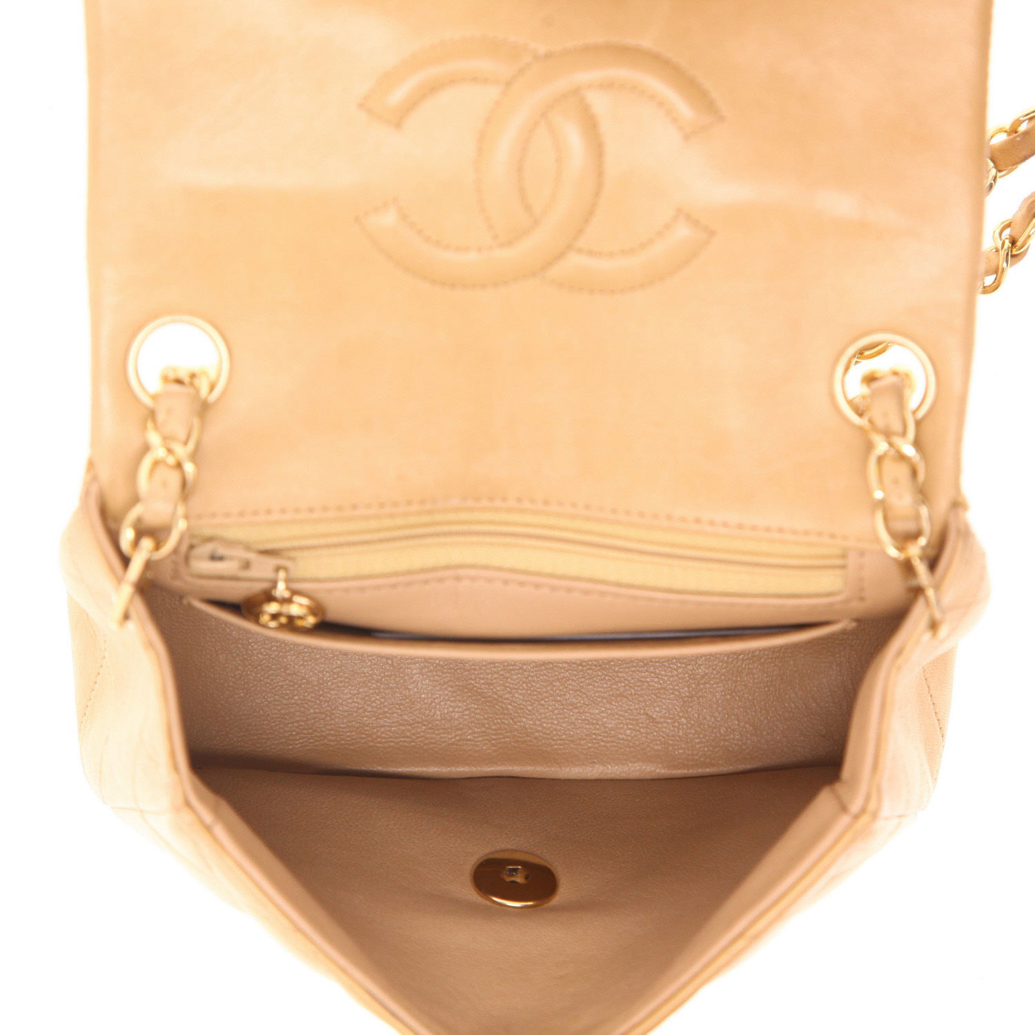 Bolso de mano Chanel  Mini Carré en cuero acolchado beige - Detail D3