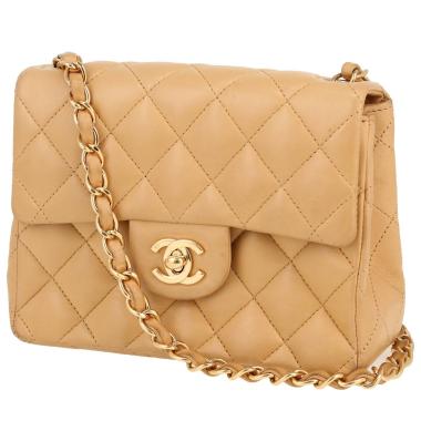 Bolso de mano Chanel  Mini Carré en cuero acolchado beige