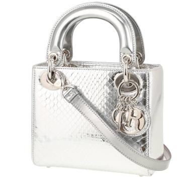Borsa Dior  Mini Lady Dior in pitone argentato