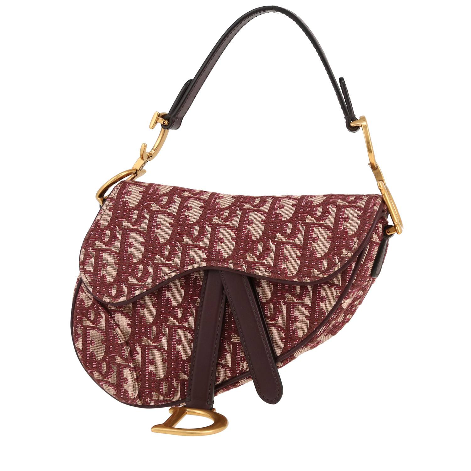 Dior Saddle mini handbag in burgundy monogram canvas Oblique and burgundy leather