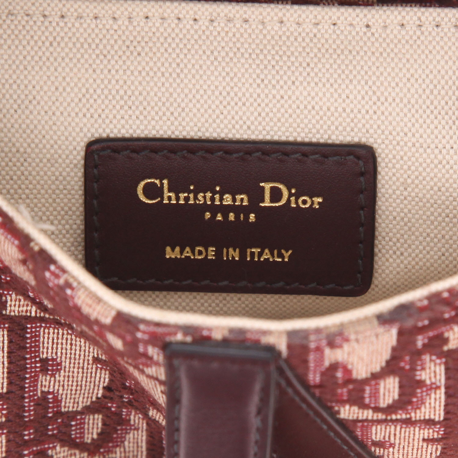 Bolso de mano Dior  Saddle mini  en lona Monogram Oblique color burdeos y cuero color burdeos - Detail D2