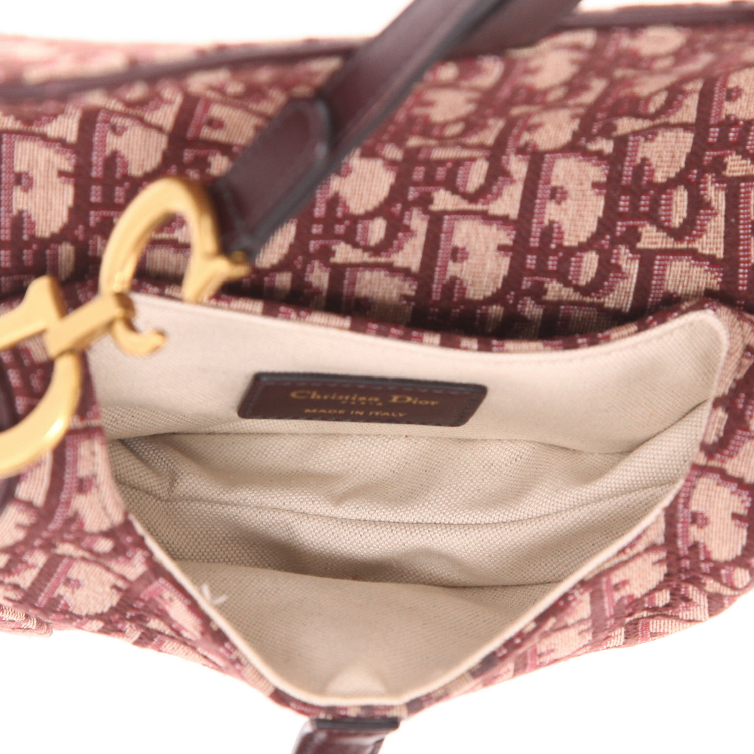 Dior  Saddle mini  handbag  in burgundy monogram canvas Oblique  and burgundy leather - Detail D3