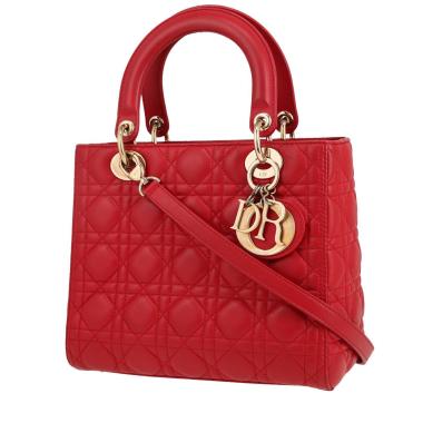 Sac à main Dior  Lady Dior moyen modèle  en cuir cannage rouge