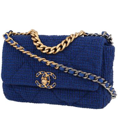 Sac bandoulière Chanel  19 en tweed bleu