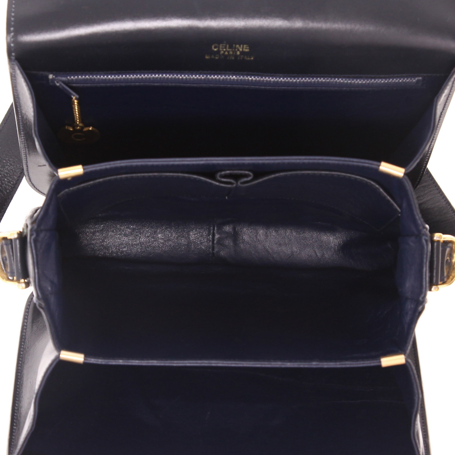 Celine  Vintage handbag  in navy blue leather - Detail D3