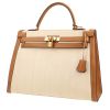 Bolso de mano Hermès  Kelly 35 cm en cuero granulado marrón y crin beige - 00pp thumbnail