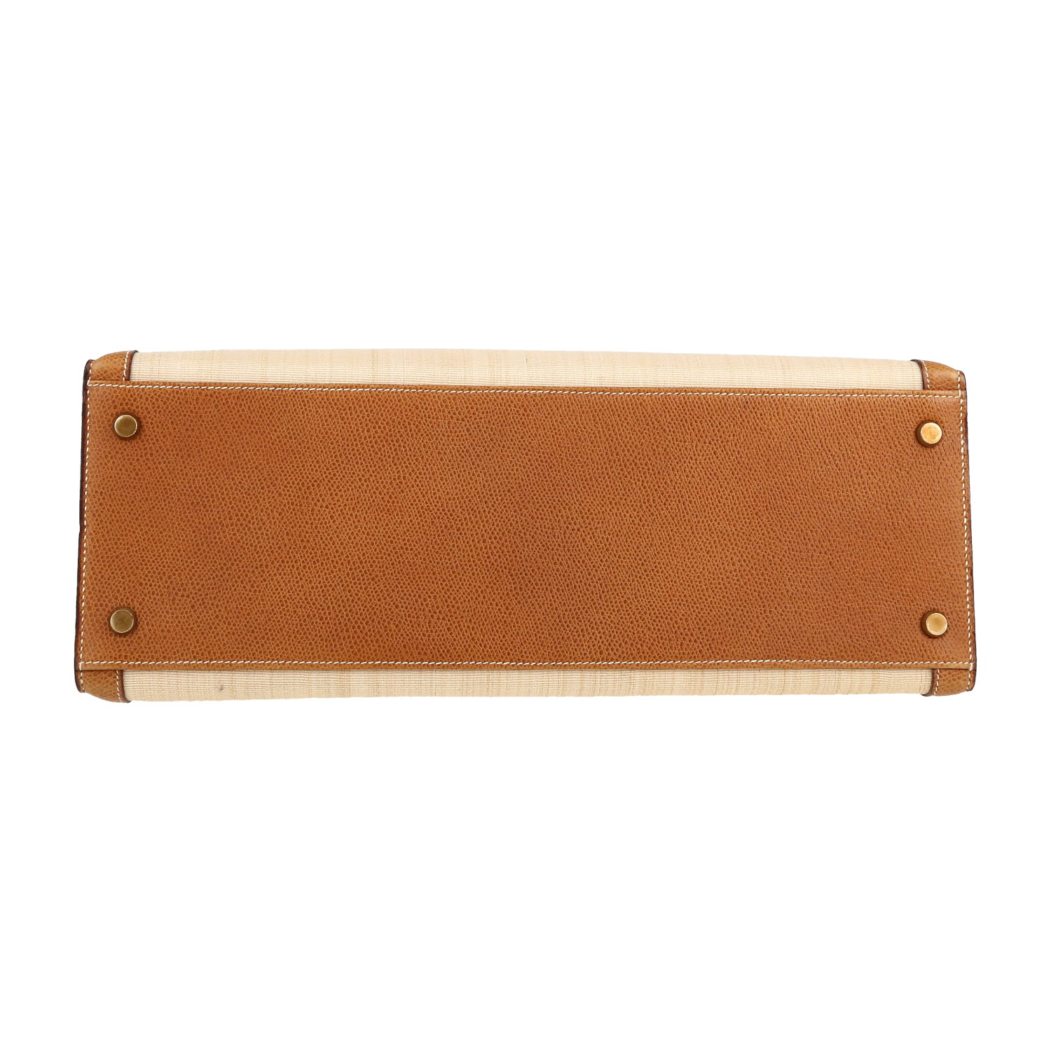 Bolso de mano Hermès  Kelly 35 cm en cuero granulado marrón y crin beige - Detail D1