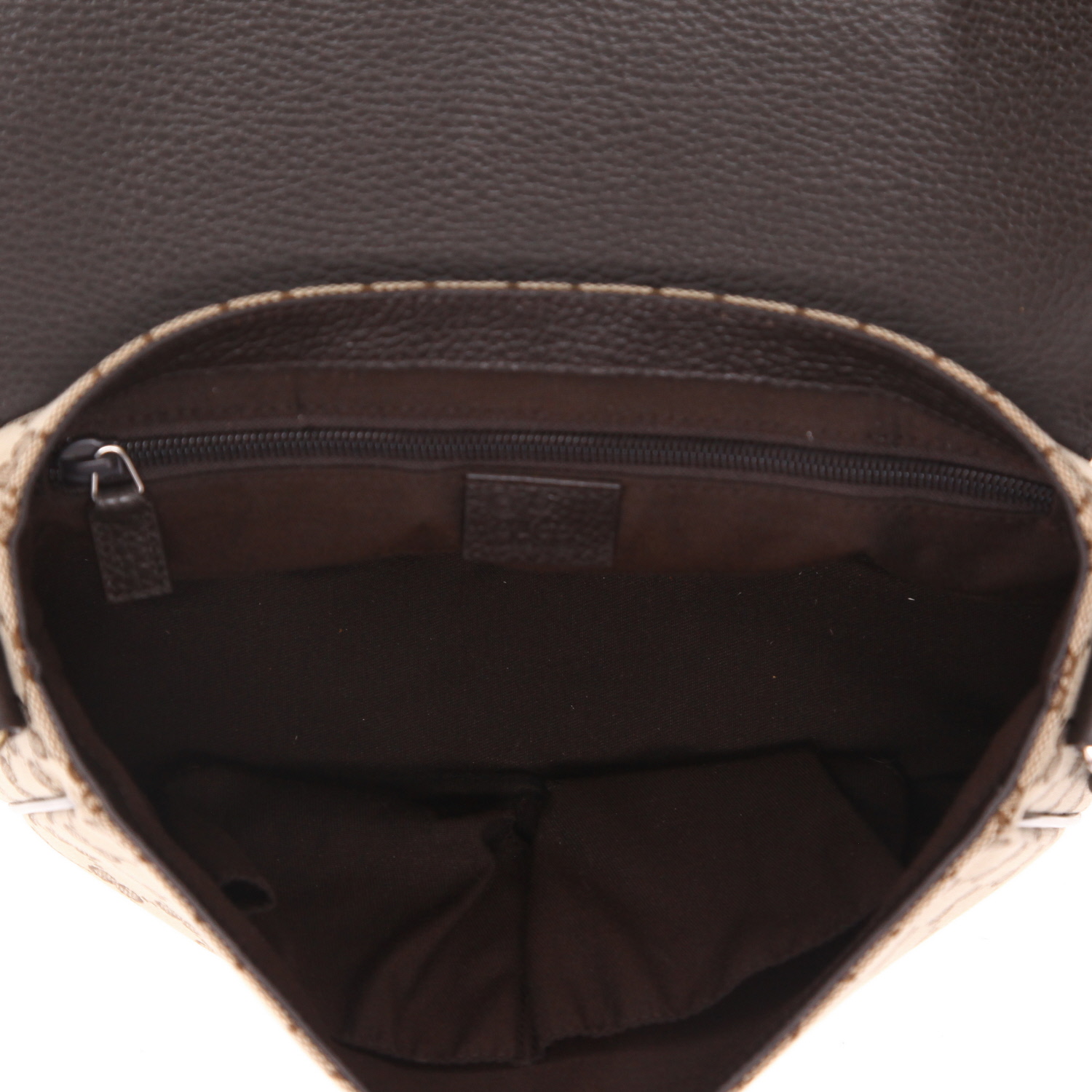 Gucci  Messenger shoulder bag  in beige logo canvas  and brown leather - Detail D3