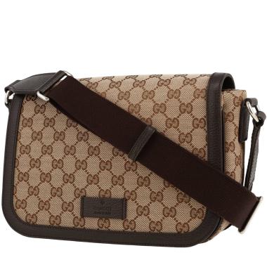 Gucci  Messenger shoulder bag  in beige logo canvas  and brown leather