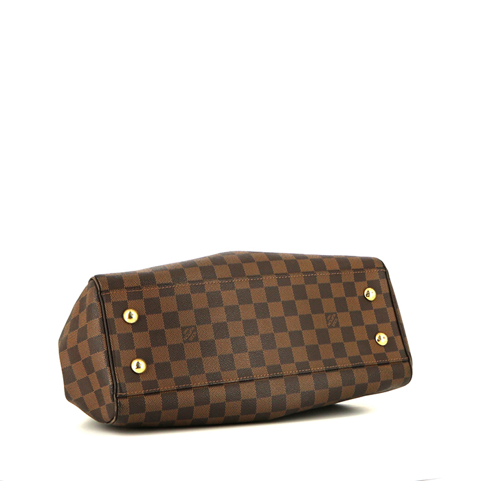 Sac à main Louis Vuitton  Trevi en toile damier ébène et cuir marron - Detail D4