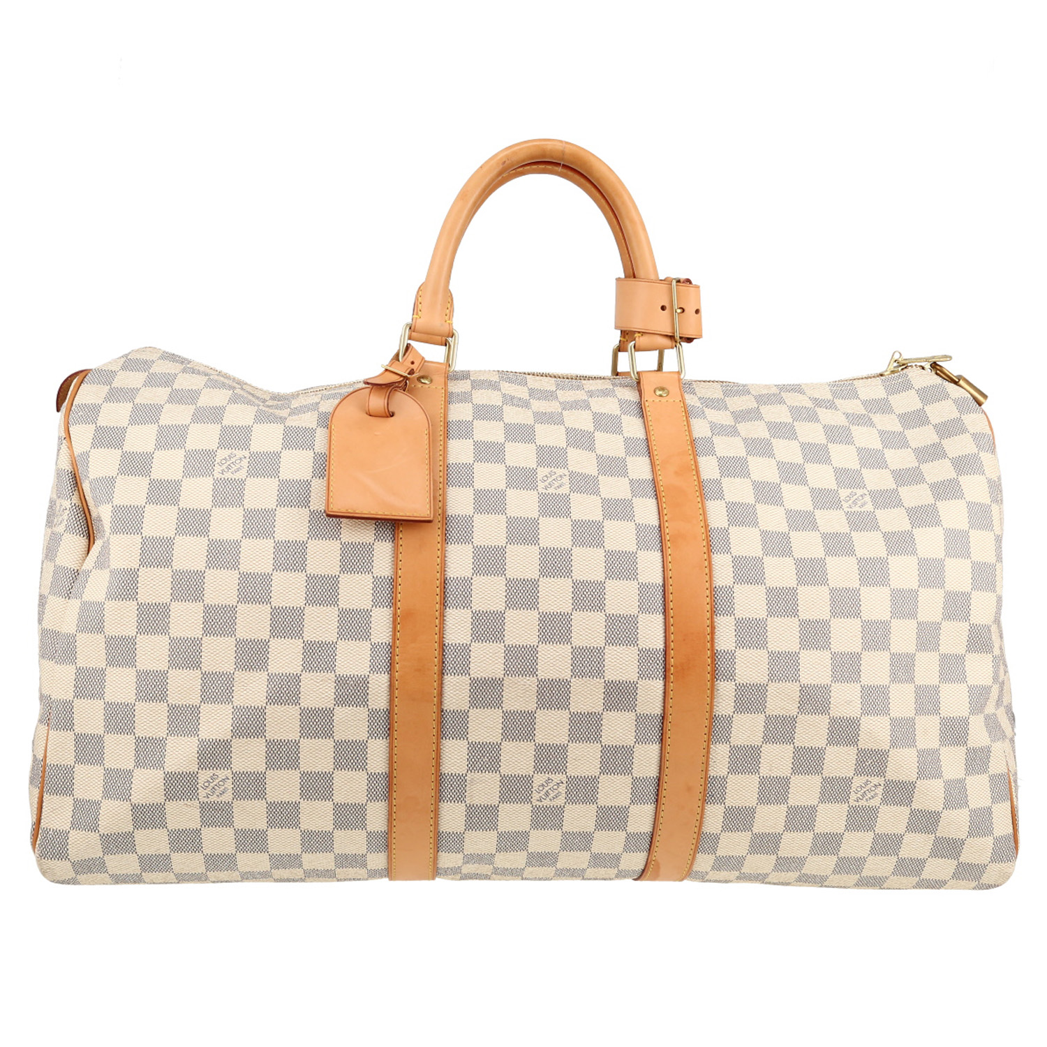 Sac de voyage Louis Vuitton  Keepall 50 en toile damier azur et cuir naturel - Detail D1