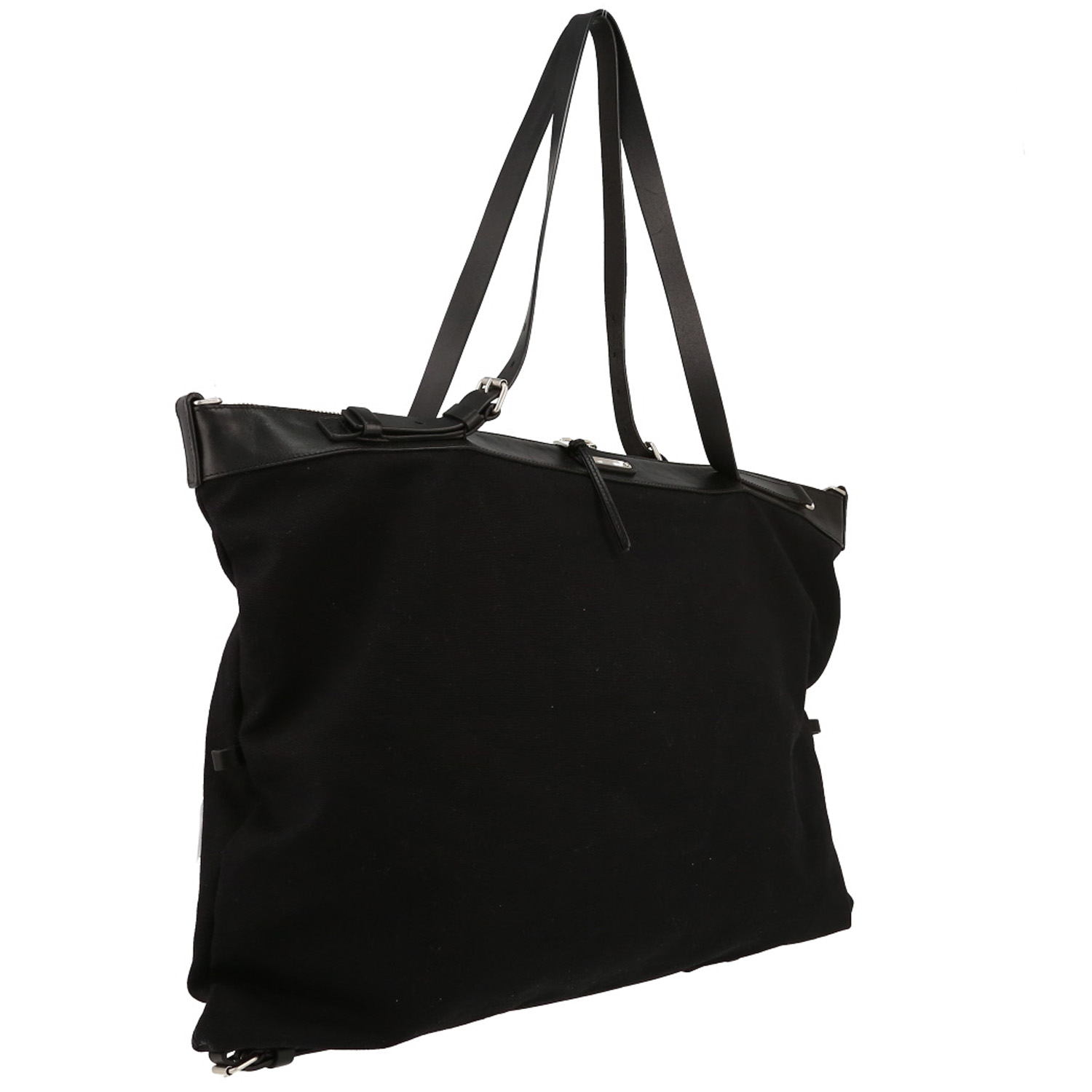 Bolso de mano Saint Laurent   en lona negra y cuero negro - Detail D3