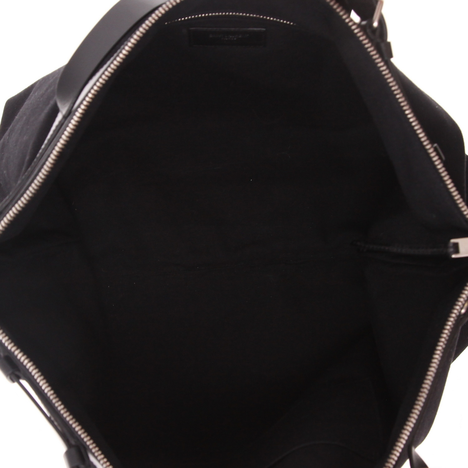 Bolso de mano Saint Laurent   en lona negra y cuero negro - Detail D7