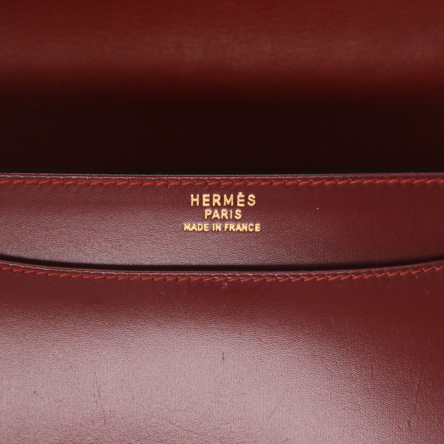 Sac porté épaule Hermès  Fonsbelle en cuir box bordeaux - Detail D2