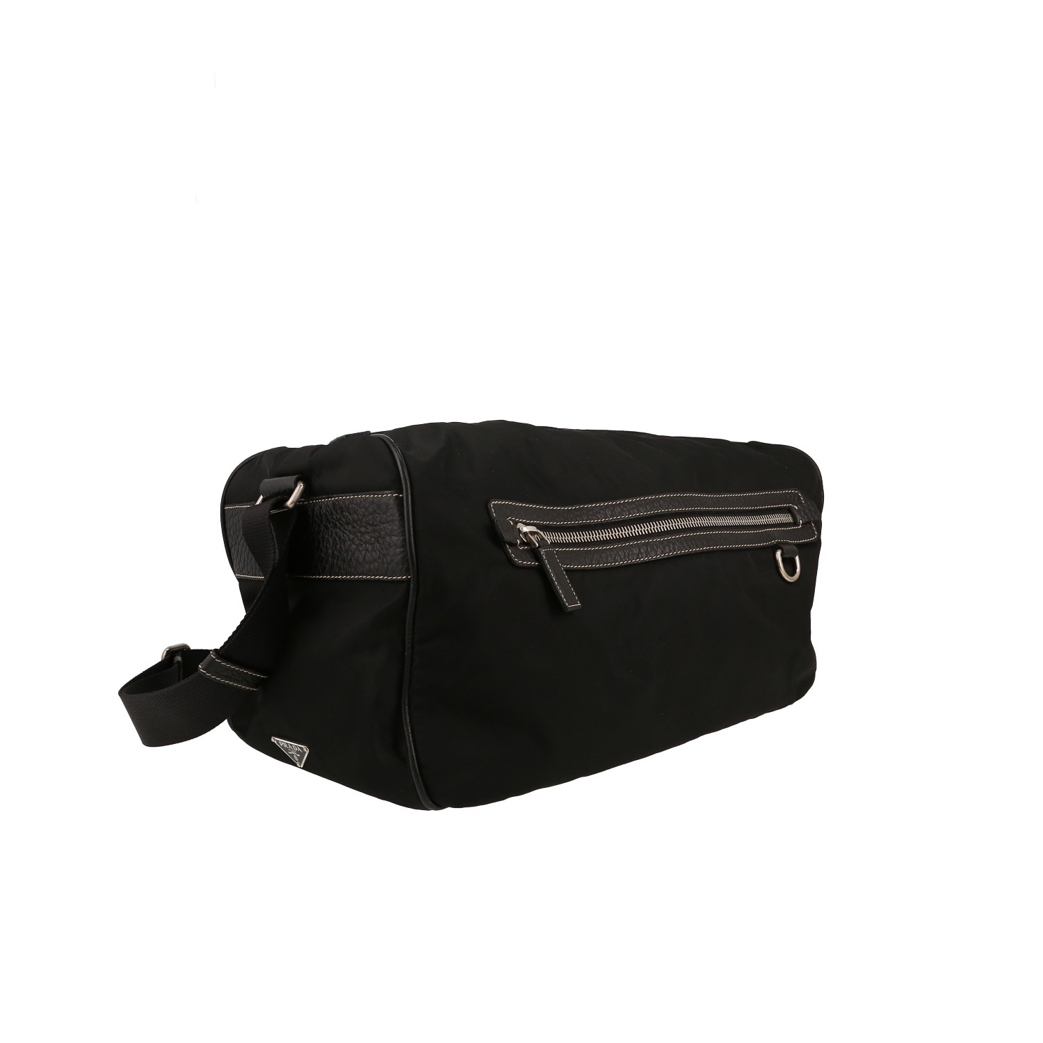 Sac de week end Prada   en toile et cuir noir - Detail D3