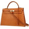 Bolso de mano Hermès  Kelly 32 cm en avestruz color oro - 00pp thumbnail