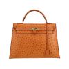 Bolso de mano Hermès  Kelly 32 cm en avestruz color oro - 360 thumbnail