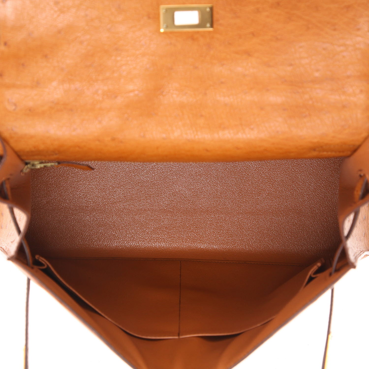 Bolso de mano Hermès  Kelly 32 cm en avestruz color oro - Detail D3