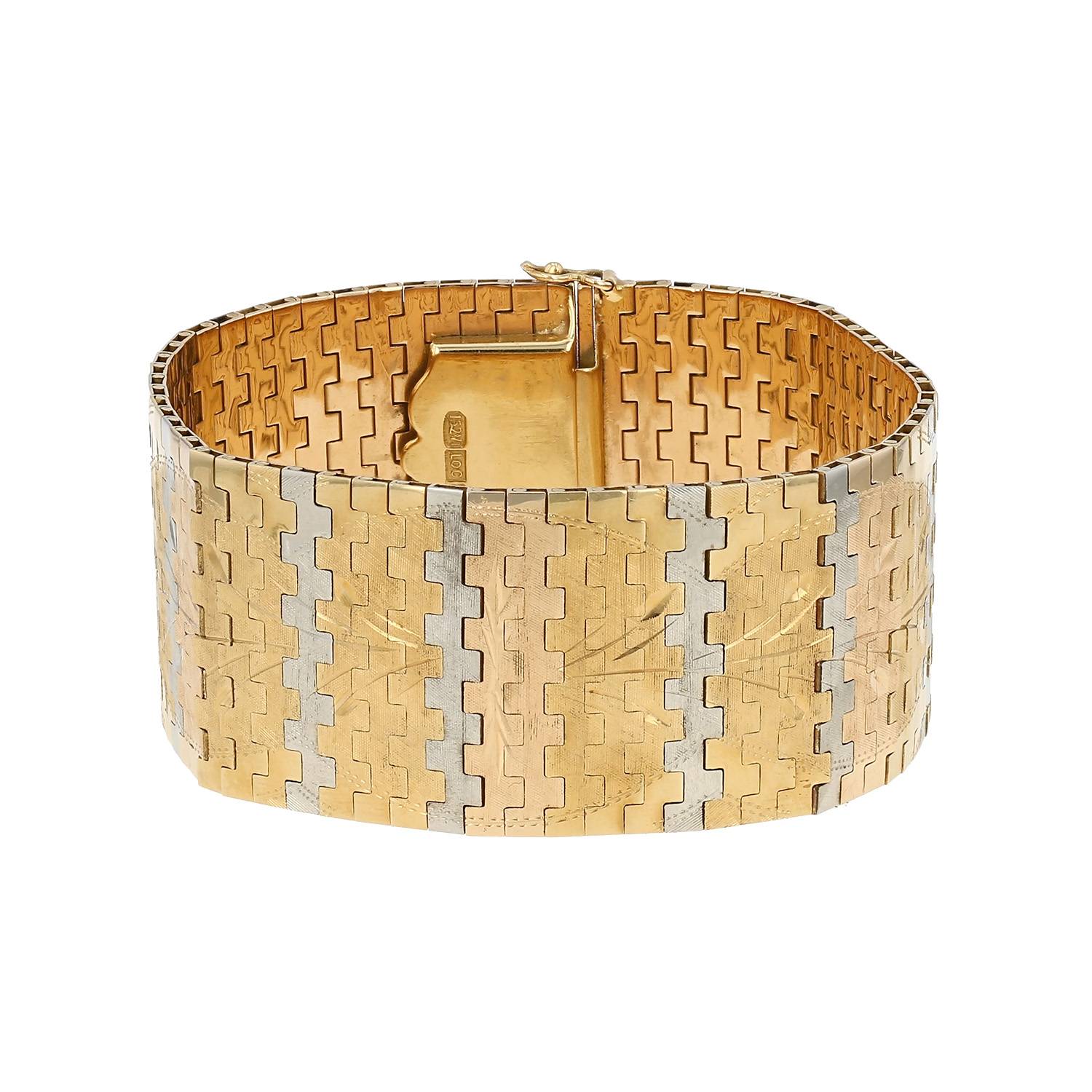 Bracelet manchette Vintage  en or jaune, or rose et or blanc